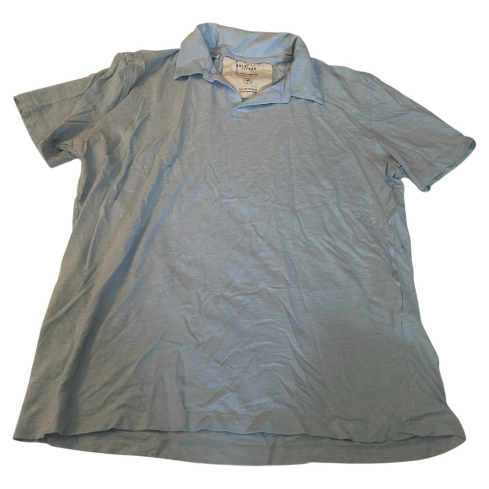 Selected Homme light blue recycled organic cotton polo